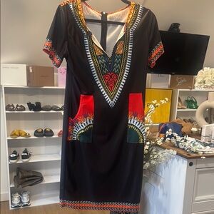 Vibrant Black and Red Midi Dress